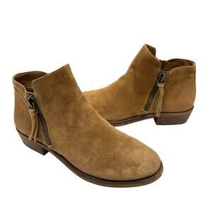 Gianni Bini A-lister Tan Suede Leather Double Zip Closure Block Heel Booties